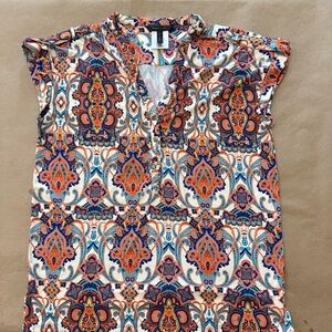 BCBGMaxAzria Orange and Blue Paisley Blouse